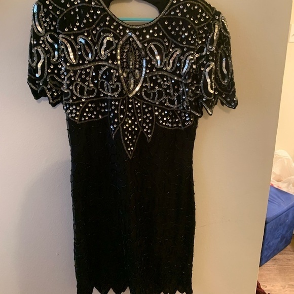 100% Silk Vintage Beaded Sparkle Sequin Cocktail Dress - Picture 4 of 11